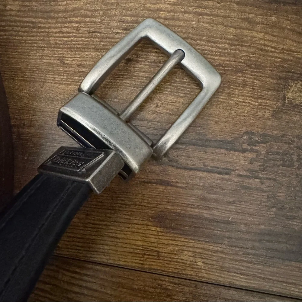 Dickies Genuine Leather Reversible Belt Black Brown Logo‎ Buckle Size L 40-42